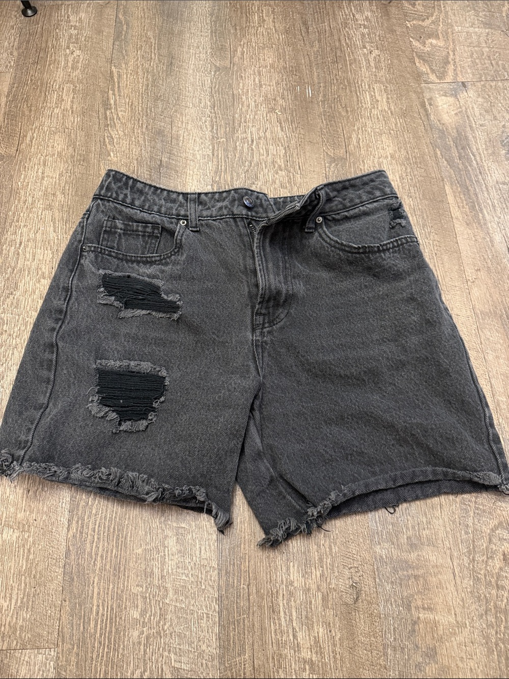 Forever 21 Black Distressed Denim Jean Shorts